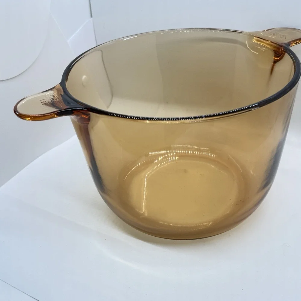 Vintage Corning Visions 3.5L Amber Stockpot Made in France 1980s Retro